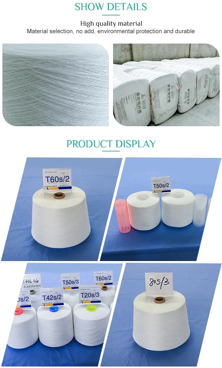 Manufacturer Supply 100% Spun Polyester Sewing Thread 20/2 20/3 40/2 42/2 50/2 50/3 Tfo Twist Raw White Hilo De Coser 40s2 Spun Polyester Yarn